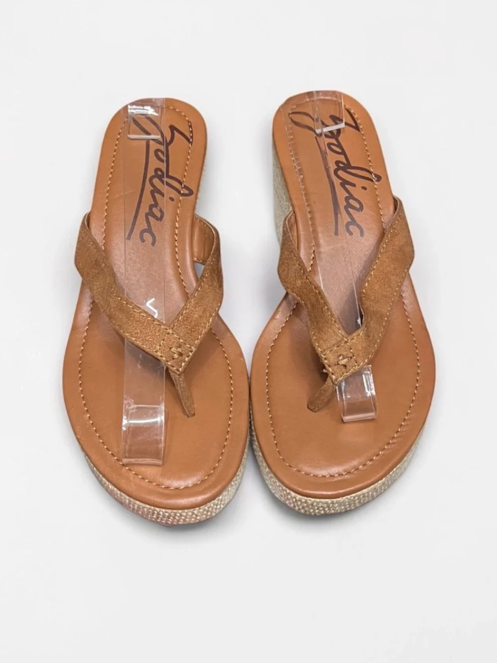 🌻EUC Zodiac Rio Thong Platform Wedge Sandals Chestnut Brown Raffia Espadrille 8